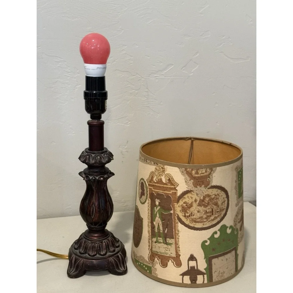 Vintage Unique Table Accent Lamp Wood / Metal / Resin With Shade ~14